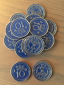 Blue metal coins