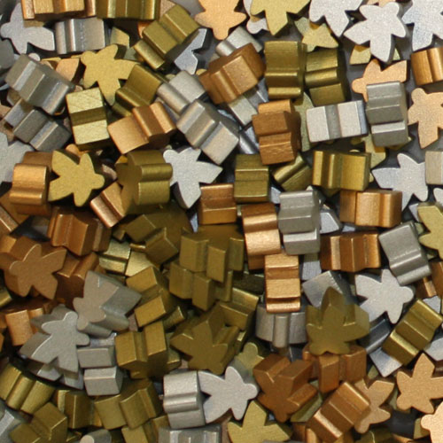 30-pc Set of Metallic Color Wooden Meeples (16mm) - Gold, Silver, and Copper (10 meeples of each color)