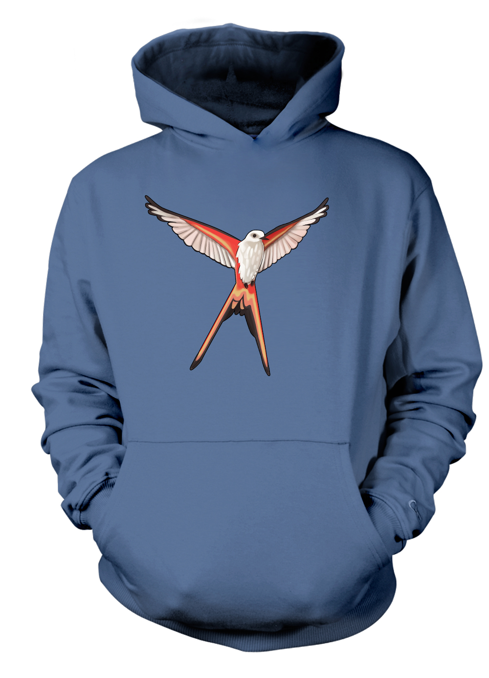 Full-Color Wingspan Hoodie (Large Logo) - Scissor-Tailed Flycatcher (Indigo Blue Pullover Hoodie)