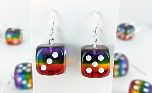 MeepleSource.com | Transparent Rainbow Dice Earrings (1 pair, sterling