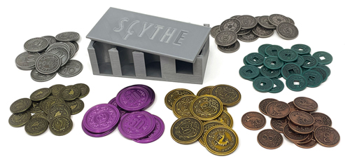 Combo Set of Scythe Metal Coins (102 pcs) and Sturdy 3D-Printed Box