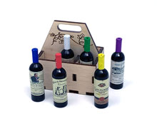 Mini Wine Bottles in a Wooden Crate for Viticulture (7 piece set)